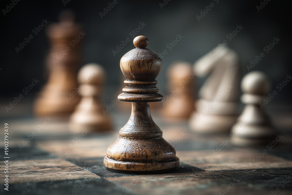 Fototapeta premium Classic chess pawn on dark background representing leadership and growth