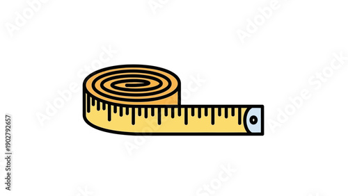 Yellow Measuring Tape Rolled Up with Markings.