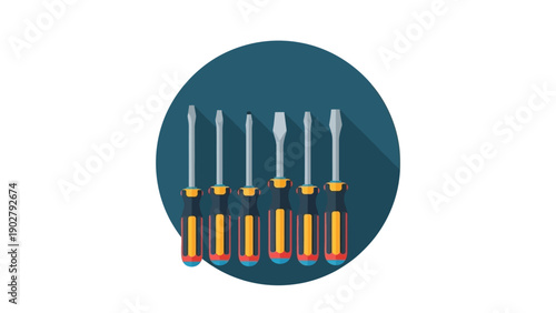 Set of various screwdrivers for repair and construction work.
