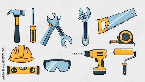 Essential construction and repair tools for various building projects.