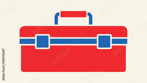 Red and blue toolbox for repairs and maintenance.