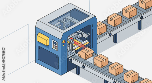 Automated Packaging Machine with Conveyor Belt.