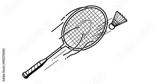 Badminton Racket and Shuttlecock in Motion.