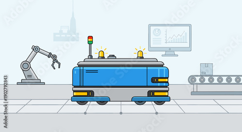 Blue Autonomous Guided Vehicle in Factory.