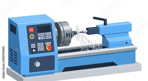 Blue Metal Lathe Machine Industrial Equipment.