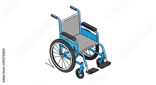 Blue Wheelchair with Footrests and Armrests.