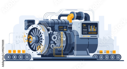 Industrial Diesel Engine with Complex Components.