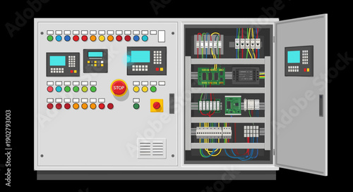 Industrial Control Panel with Open Door.