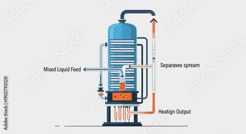 Industrial Distillation Column Equipment Diagram Illustration.
