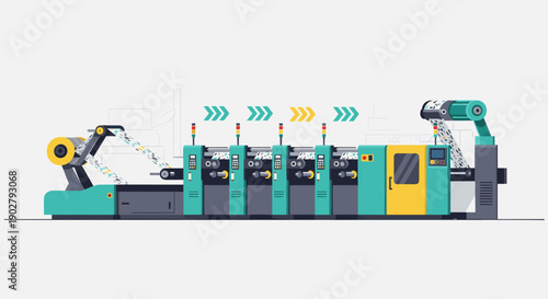 Industrial Machine with Robotic Arms and Conveyors.