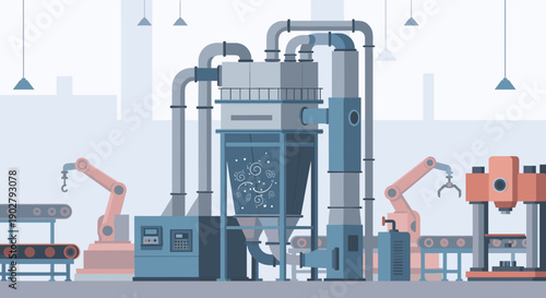 Industrial Manufacturing Plant with Robotic Arms.