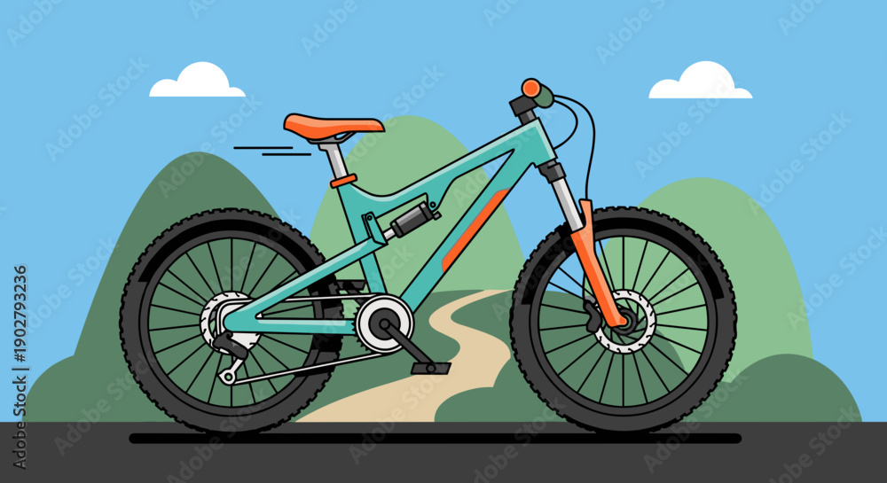 Fototapeta premium Mountain Bike Illustration with Orange Accents.