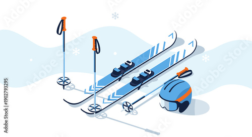 Skiing Equipment Skis Poles Helmet Winter Sports.
