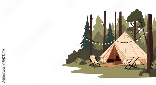 Cozy Glamping Tent Setup in a Serene Forest Environment.