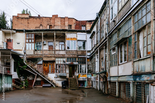 Old shabby house backyard in the slum district
