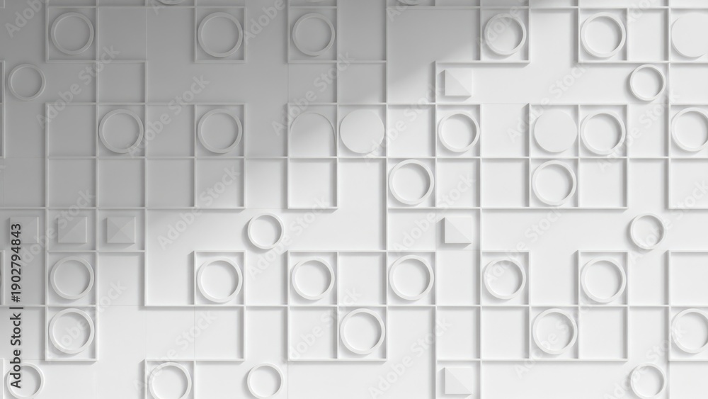 Obraz premium Abstract White Geometric Wall Texture with Squares and Circles 