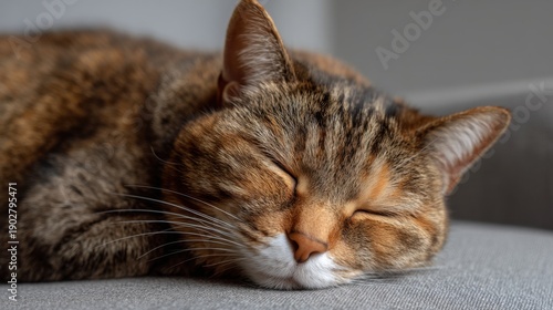 Wallpaper Mural Soft and Adorable Cat Sleeping Peacefully on Couch in Cozy Home Environment with Warm Natural Light Streaming Through the Window Torontodigital.ca