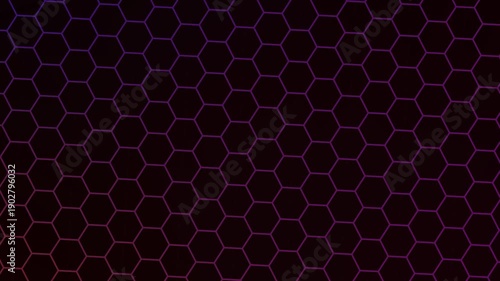 Dark futuristic glowing hexagon pattern background with neon color transition creating a seamless loop