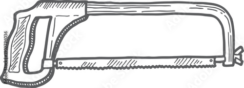 Hack saw sketch. Carpentry tool. Industrial instrument
