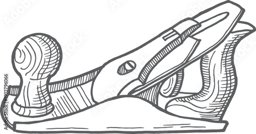 Carpenter plane tool sketch. Woodwork instrument drawing
