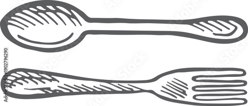 Spoon and fork doodle. Cutlery hand drawn icon