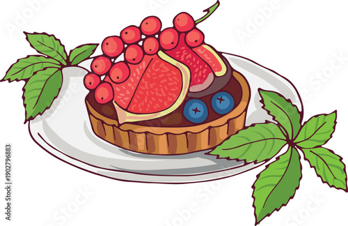 Berry pastry. Sweet color hand drawn tart