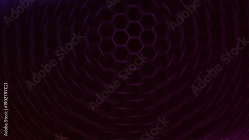 Dark abstract background featuring glowing purple hexagonal pattern with ripples creating a seamless loop