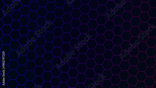 Dark background featuring a blue and purple glowing hexagonal mesh pattern creating a seamless loop