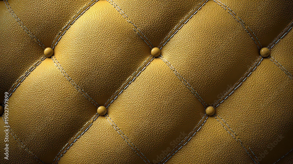 Fototapeta premium Golden Button Tufted Fabric Texture in Diagonal Pattern with Subtle Lighting for Luxurious Background