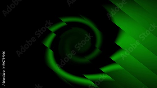 Abstract dark green spiral pattern against a deep black background creating a seamless loop