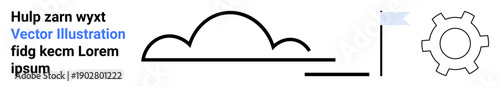 Abstract cloud line, flag, and gear icon create a modern design. Ideal for technology, innovation, workflow, automation, business, creativity and a clean simple landing page