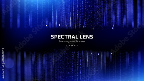 Blue abstract background with spectral lens text. Data analysis and digital information concept. Tech vector background for presentations.