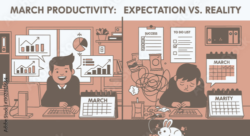 Cartoon Business People Working Differently March.