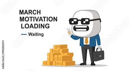 Cartoon businessman waiting for motivation to work.