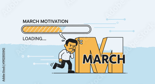 Man Running with Large March Calendar Block.