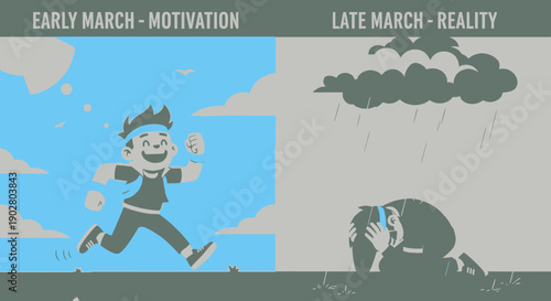 Man Running and Man Exhausted Illustration.