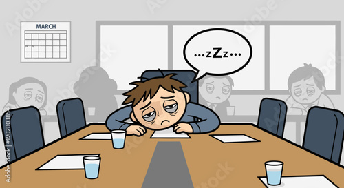 Man Sleeping on Office Conference Table.