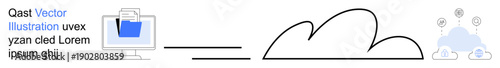 Cloud computing, data storage, network connection, information exchange, technology services, digital solutions. Computer transferring data to a cloud. Cloud computing and data storage concepts