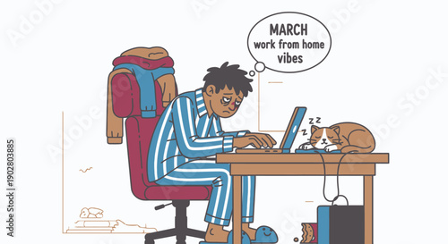 Man Working from Home on Laptop.