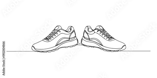 Continuous one line of a running shoe connected, active lifestyle symbolism, drawn illustration.