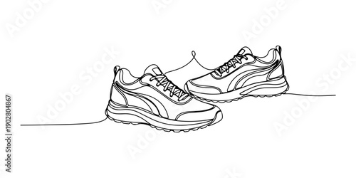 Continuous one line of a running shoe connected, active lifestyle symbolism, drawn illustration.