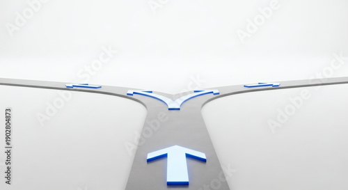 Minimal conceptual scene representing choice and direction using arrows and paths, clean modern metaphor