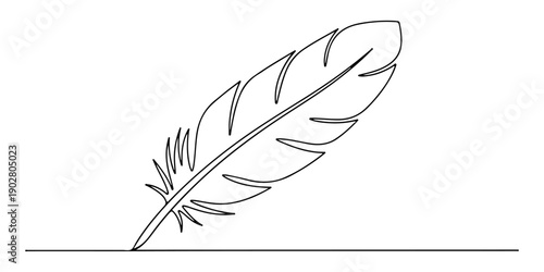 Continuous one line of a feather floating above a baseline, lightness theme, drawn illustration.