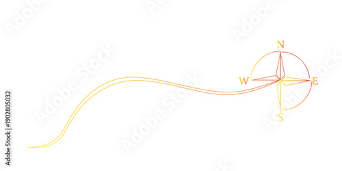 Continuous one line of a compass with a flowing directional line, guidance concept, drawn illustration.