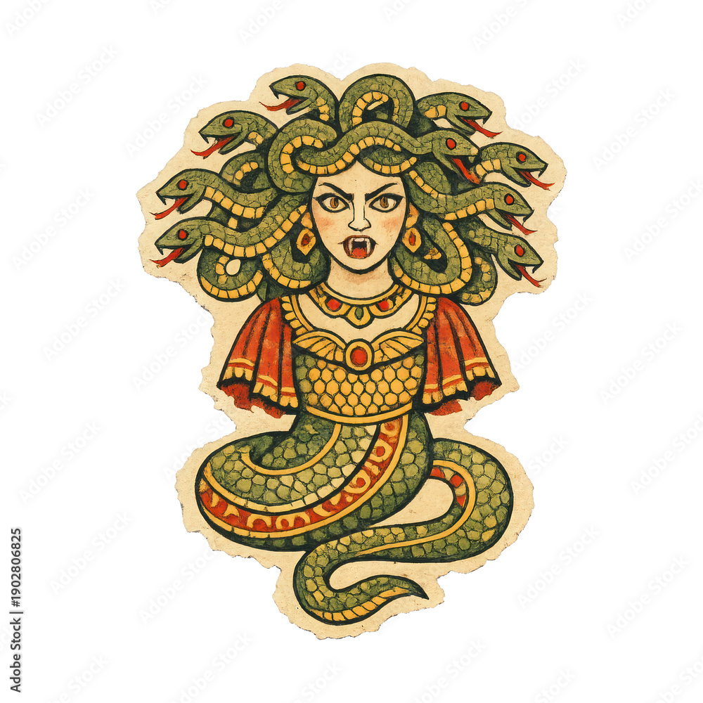 Fototapeta premium PNG Mythical snake-haired woman illustration.
