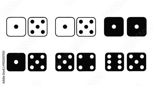 Vector illustration of classic game dice pairs displaying different dot combinations, on transparent background