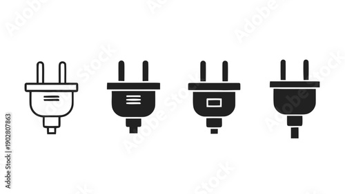 Vector illustration of an assortment of electrical power plugs, on transparent background