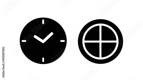 Vector illustration of a clock and segmented circle, representing time and options, on transparent background