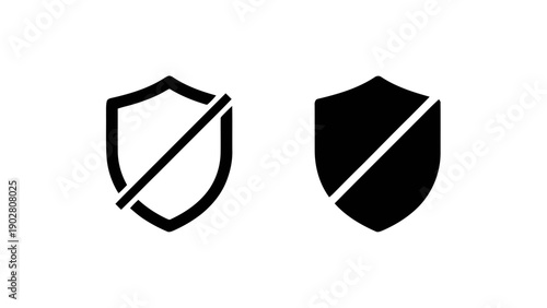 Vector illustration of security shield with block sign icon, protection denied, on transparent background