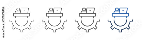 
outline icon set it manager with gear, laptop and manager design